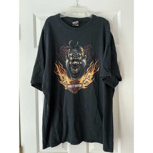 Harley-Davidson Other - Vintage‎ Harley Davidson Shirt Men 2XL Black Tee Clown Flames Dice Y2K Biker